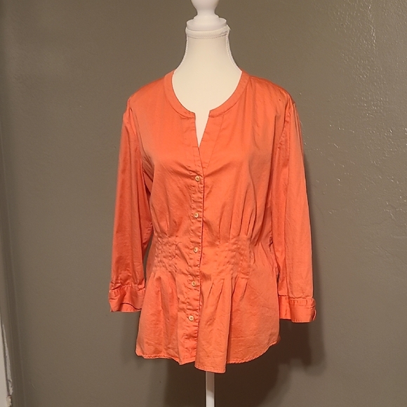 Nic & Zoe Women's Orange Button-Up Pleated Top EUC Size Large - Picture 1 of 10